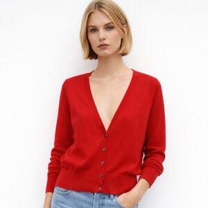 Paul Stuart Red Wool V-Neck Cardigan Sweater